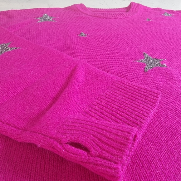 Zadig & Voltaire Markus Stars 100% cashmere celestial stars hot pink size medium - Picture 6 of 11